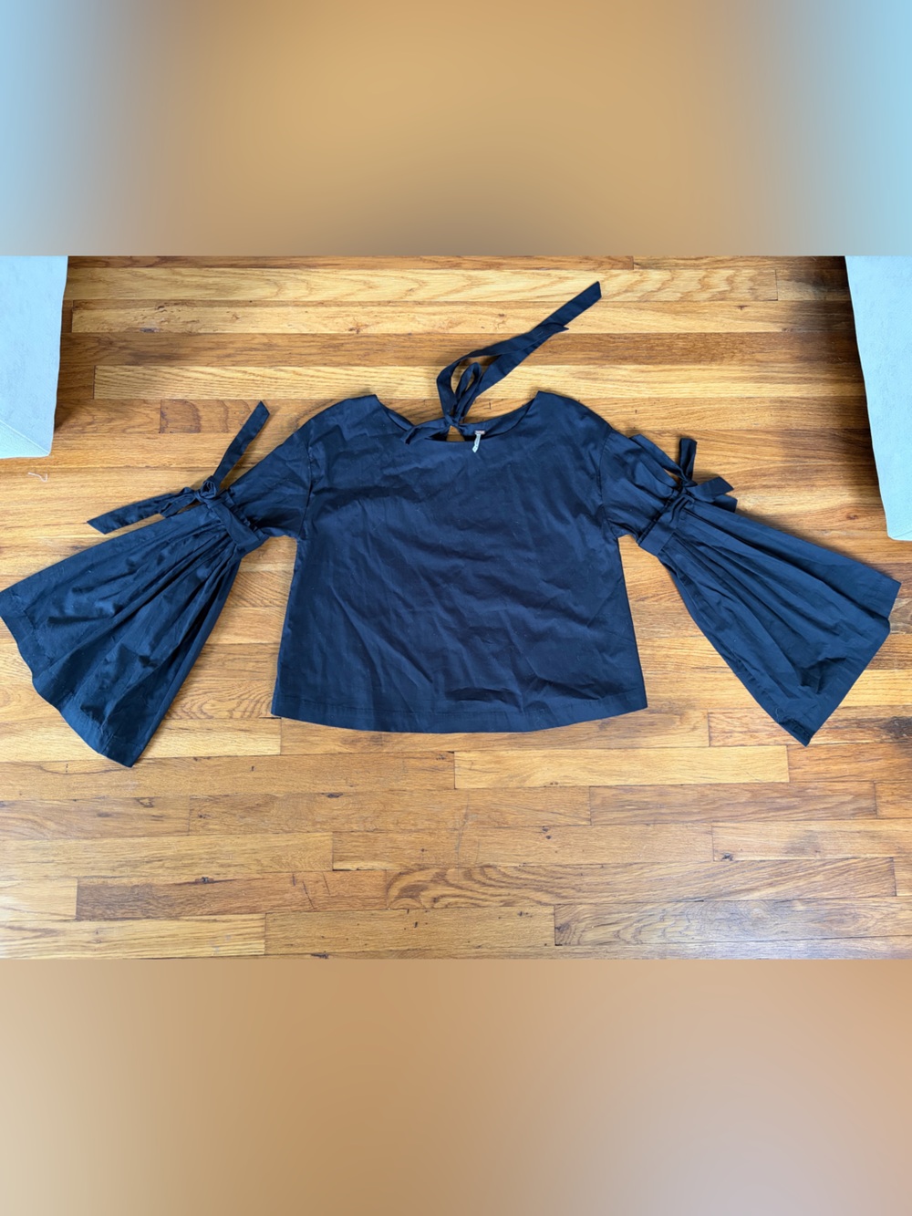 Free People So Obviously Yours Bell Sleeve Top Boho Shirt Black M